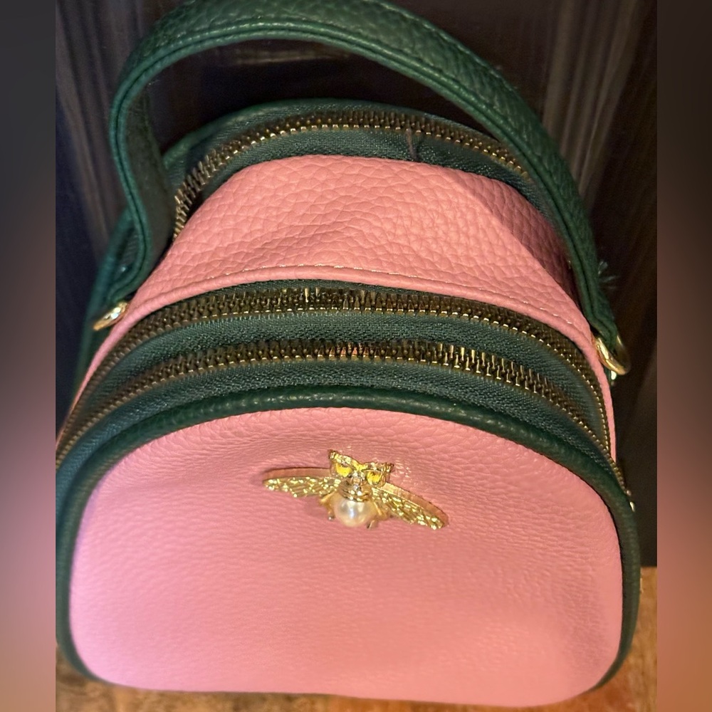 Strapless pink/green jeweled mini backpack bag - Picture 4 of 5